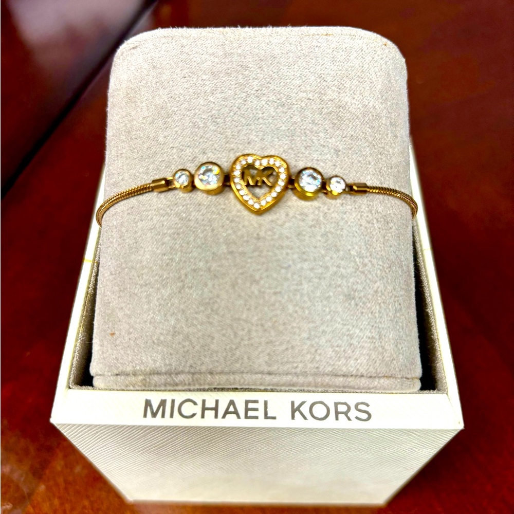 Authentic MK Love Is In The Air Crystal Heart MK Logo Slider Bracelet